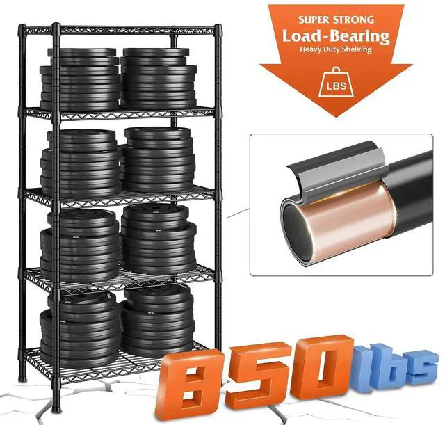 Alt view image 5 of 7 - Wire Shelving Rack 5-Tier Metal Shelves for Storage Adjustable Garage Shelving Heavy Duty Storage Shelves for Storage Rack, 24" W X 14" D X 59" H