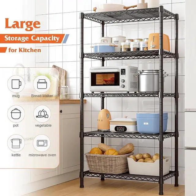 Alt view image 4 of 7 - Wire Shelving Rack 5-Tier Metal Shelves for Storage Adjustable Garage Shelving Heavy Duty Storage Shelves for Storage Rack, 24" W X 14" D X 59" H