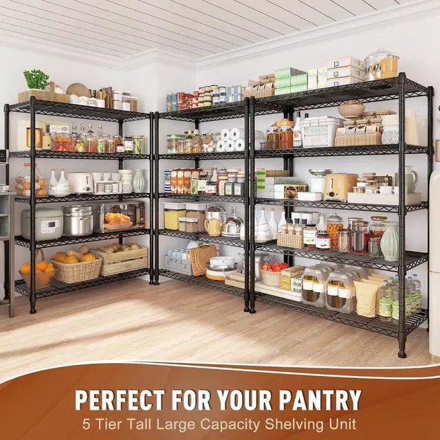 Alt view image 6 of 7 - 5-Tier Wire Shelving Storage Shelves Metal Shelves,1020 LBS Adjustable Heavy Duty Metal Shelving Units and Storage for Garage Pantry Kitchen Bathroom 29" W X 14" D X 63" H
