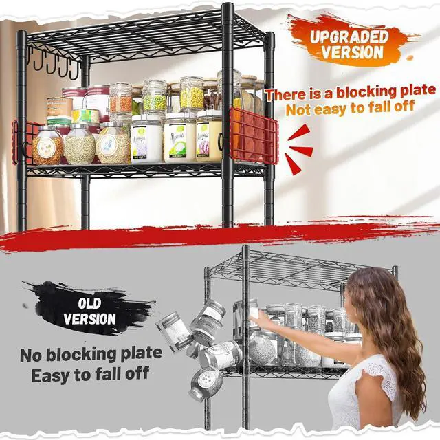 Alt view image 5 of 7 - 5 Tier Wire Shelves with Side Blockers Pantry Shelves Organizers with Hooks & Shelf Linker Adjustable Metal Shelving for Storage, Kitchen,Pantry,Bathroom,Laundry Room,59.1"H x 21.7"W x 13.8"D