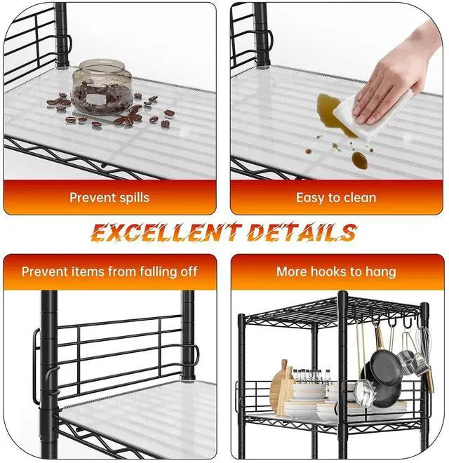 Alt view image 6 of 7 - 5 Tier Wire Shelves with Side Blockers Pantry Shelves Organizers with Hooks & Shelf Linker Adjustable Metal Shelving for Storage, Kitchen,Pantry,Bathroom,Laundry Room,59.1"H x 21.7"W x 13.8"D