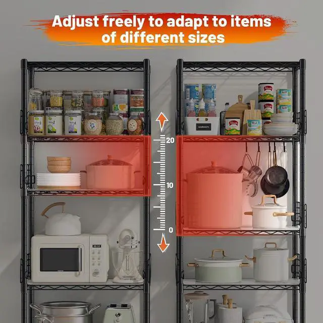 Alt view image 7 of 7 - 5 Tier Wire Shelves with Side Blockers Pantry Shelves Organizers with Hooks & Shelf Linker Adjustable Metal Shelving for Storage, Kitchen,Pantry,Bathroom,Laundry Room,59.1"H x 21.7"W x 13.8"D