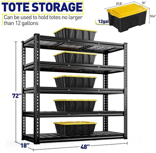 Alt view image 3 of 7 - 48" W Garage Shelving, 5-Tier Storage Shelves Load 3030LBS, Adjustable Garage Shelves, Industrial Shelving for Basement, Warehouse, Workshop, Kitchen, 48" W x 18" D x 72" H