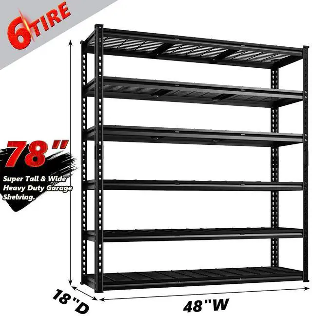 Alt view image 2 of 7 - 3300LBS Garage Shelving 78" H Storage Shelves Heavy Duty 6-Tier Adjustable Metal Shelving Easy Assembly Storage Shelf for Garage Basement Warehouse Pantry, 48" W X 18" D X 78" H