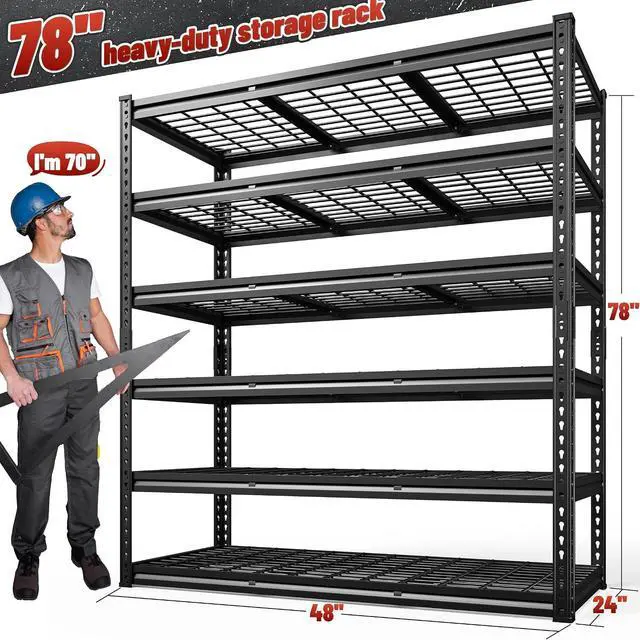 Alt view image 2 of 7 - 6-Tier Garage Shelving, 3600LBS Storage Shelves Heavy Duty Adjustable Metal Shelving Easy Assembly Storage Shelf for Garage, Basement, Warehouse, Pantry, 48" W X 24" D X 78" H