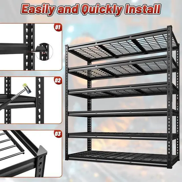 Alt view image 7 of 7 - 6-Tier Garage Shelving, 3600LBS Storage Shelves Heavy Duty Adjustable Metal Shelving Easy Assembly Storage Shelf for Garage, Basement, Warehouse, Pantry, 48" W X 24" D X 78" H