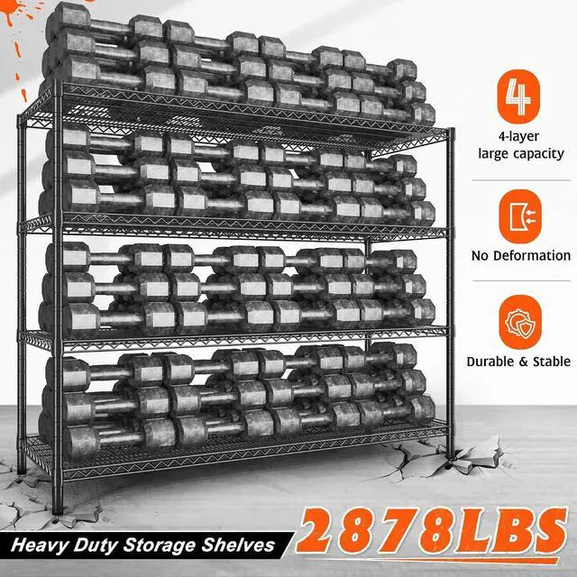 Alt view image 4 of 7 - 60" W ×24" D×65.3" H, 4 Tier Wire Shelving 2878LBS Heavy Duty Steel Storage Rack Shelving Adjustable Shelves for Warehouses, Garages, Kitchens, and Commercial Spaces/Premium Wheels 2 Pack