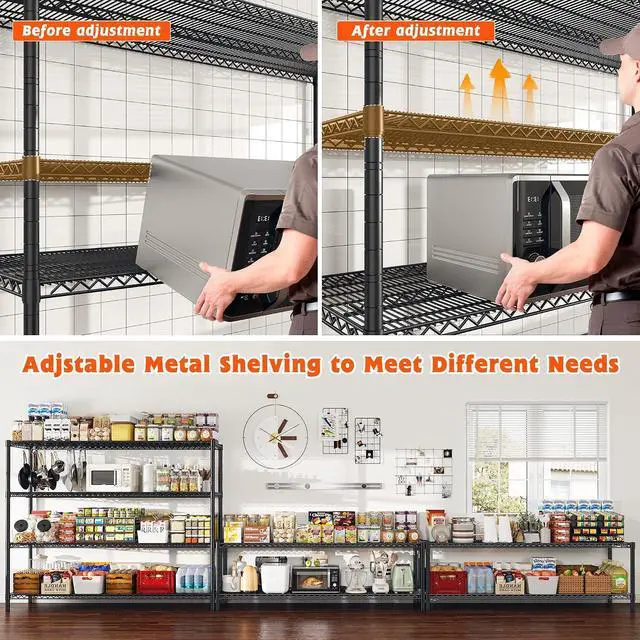 Alt view image 5 of 7 - 60" W ×24" D×65.3" H, 4 Tier Wire Shelving 2878LBS Heavy Duty Steel Storage Rack Shelving Adjustable Shelves for Warehouses, Garages, Kitchens, and Commercial Spaces/Premium Wheels 2 Pack