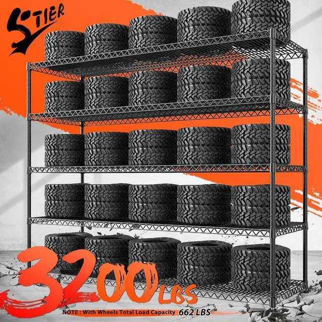 Alt view image 4 of 7 - Storage Shelves 3200 LBS Capacity Wire Shelving with Wheels Heavy Duty Metal Shelf for Warehouses, Garage,Kitchens, School,Commercial Shelf, 73" H X 60" W X 18" D, 2 Pack