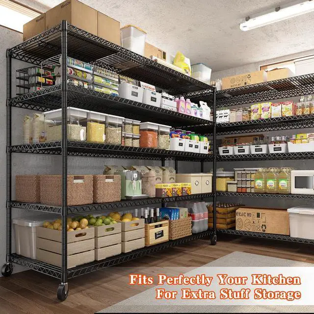 Alt view image 5 of 7 - Storage Shelves 3200 LBS Capacity Wire Shelving with Wheels Heavy Duty Metal Shelf for Warehouses, Garage,Kitchens, School,Commercial Shelf, 73" H X 60" W X 18" D, 2 Pack
