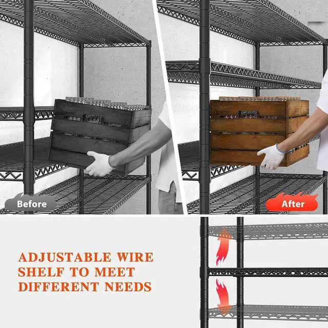 Alt view image 7 of 7 - Storage Shelves 3200 LBS Capacity Wire Shelving with Wheels Heavy Duty Metal Shelf for Warehouses, Garage,Kitchens, School,Commercial Shelf, 73" H X 60" W X 18" D, 2 Pack