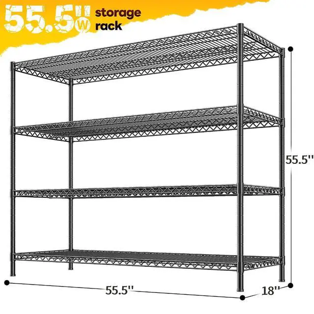 Alt view image 3 of 7 - 55.5" W Storage Shelves 2560LBS Metal Shelving 4 Tier Wire Shelving Unit Garage Shelving Heavy Duty Metal Shelves for Storage Rack Commercial Adjustable Pantry Shelf, 55.5" W X 18''D X 55.5" H