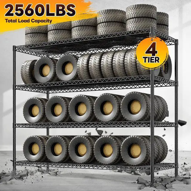 Alt view image 4 of 7 - 55.5" W Storage Shelves 2560LBS Metal Shelving 4 Tier Wire Shelving Unit Garage Shelving Heavy Duty Metal Shelves for Storage Rack Commercial Adjustable Pantry Shelf, 55.5" W X 18''D X 55.5" H