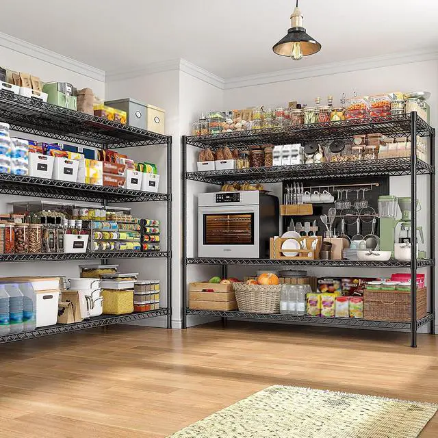Alt view image 5 of 7 - 55.5" W Storage Shelves 2560LBS Metal Shelving 4 Tier Wire Shelving Unit Garage Shelving Heavy Duty Metal Shelves for Storage Rack Commercial Adjustable Pantry Shelf, 55.5" W X 18''D X 55.5" H