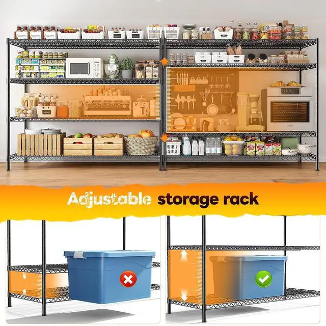 Alt view image 6 of 7 - 55.5" W Storage Shelves 2560LBS Metal Shelving 4 Tier Wire Shelving Unit Garage Shelving Heavy Duty Metal Shelves for Storage Rack Commercial Adjustable Pantry Shelf, 55.5" W X 18''D X 55.5" H
