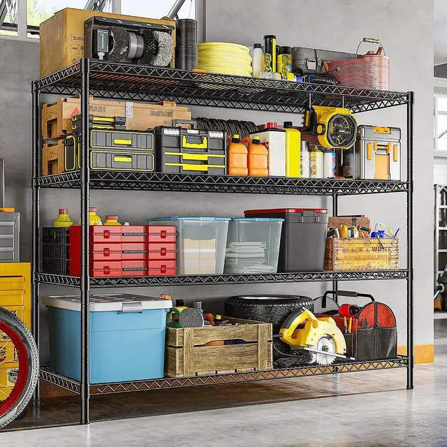 Alt view image 7 of 7 - 55.5" W Storage Shelves 2560LBS Metal Shelving 4 Tier Wire Shelving Unit Garage Shelving Heavy Duty Metal Shelves for Storage Rack Commercial Adjustable Pantry Shelf, 55.5" W X 18''D X 55.5" H