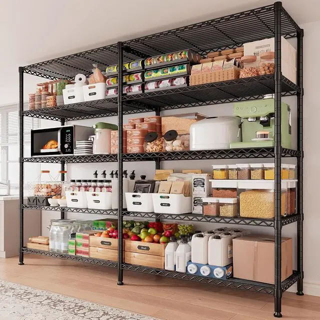 Alt view image 2 of 7 - 5 Tier Metal Shelving Unit Storage Shelves Load 1500LBS,Adjustable Wire Shelving Pantry Shelves for Storage,Kitchen Shelves Storage Rack for Commercial Garage Shelving Heavy Duty,61.7"W*72.4"H*15.8"D