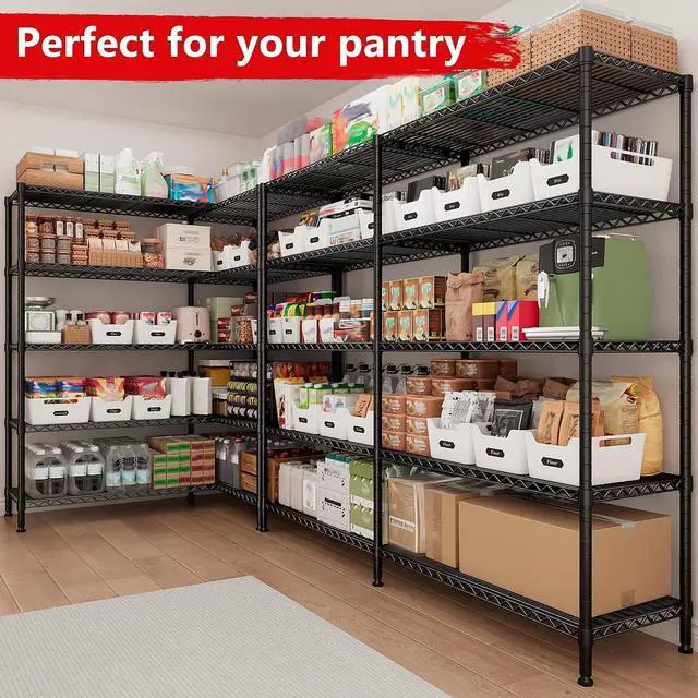 Alt view image 4 of 7 - 5 Tier Metal Shelving Unit Storage Shelves Load 1500LBS,Adjustable Wire Shelving Pantry Shelves for Storage,Kitchen Shelves Storage Rack for Commercial Garage Shelving Heavy Duty,61.7"W*72.4"H*15.8"D
