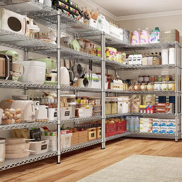Alt view image 2 of 7 - 69.8" W Storage Shelves 1510LBS Wire Shelving Unit 5 Tier Metal Shelving for Storage Rack Shelves Adjustable Heavy Duty Garage Shelf Pantry Shelves Kitchen Shelving,69.8"Wx15.8"Dx72.4"H,Chrome