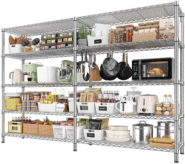 Main image of 69.8" W Storage Shelves 1510LBS Wire Shelving Unit 5 Tier Metal Shelving for Storage Rack Shelves Adjustable Heavy Duty Garage Shelf Pantry Shelves Kitchen Shelving,69.8"Wx15.8"Dx72.4"H,Chrome