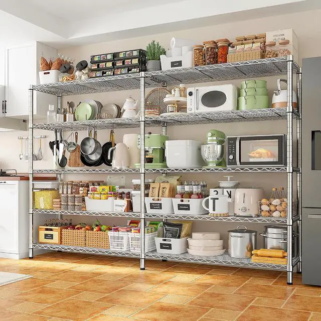 Alt view image 5 of 7 - 69.8" W Storage Shelves 1510LBS Wire Shelving Unit 5 Tier Metal Shelving for Storage Rack Shelves Adjustable Heavy Duty Garage Shelf Pantry Shelves Kitchen Shelving,69.8"Wx15.8"Dx72.4"H,Chrome
