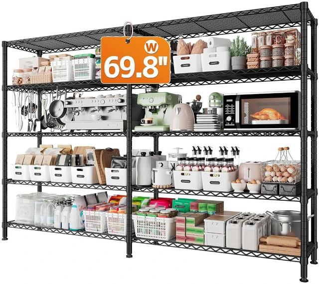 Main image of 1600LBS Heavy Duty Storage Shelves 5-Tier Extra-Wide Metal Shelving 69.8" W x 72.4" H Capacity Garage Shelving Unit Adjustable Wire Shelving for Kitchen Garage Pantry Basement