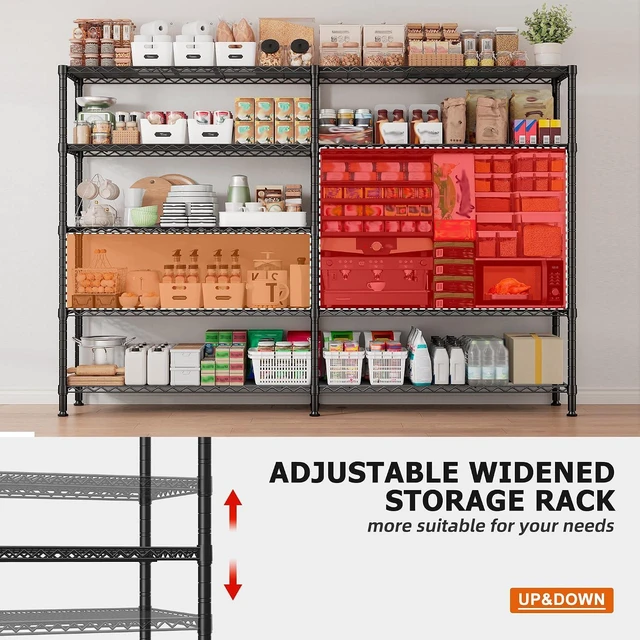 Alt view image 6 of 7 - 1600LBS Heavy Duty Storage Shelves 5-Tier Extra-Wide Metal Shelving 69.8" W x 72.4" H Capacity Garage Shelving Unit Adjustable Wire Shelving for Kitchen Garage Pantry Basement