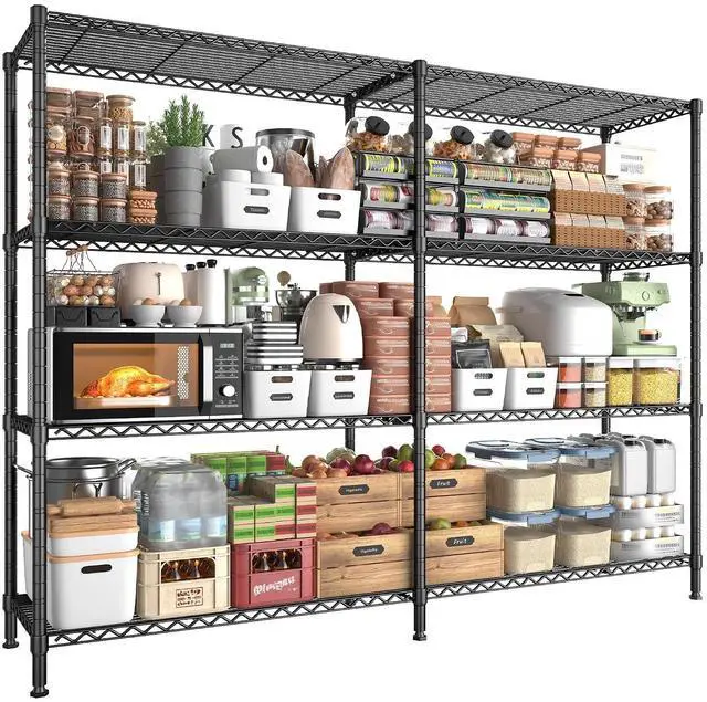 Main image of 61.7''W Storage Shelves Load 1220LBS Wire Shelving Unit 4 Tier Metal Shelving for Storage Rack Shelves Heavy Duty Garage Shelf Pantry Shelves Kitchen Shelving, 61.7" W*62.9" H*15.8" D, Black
