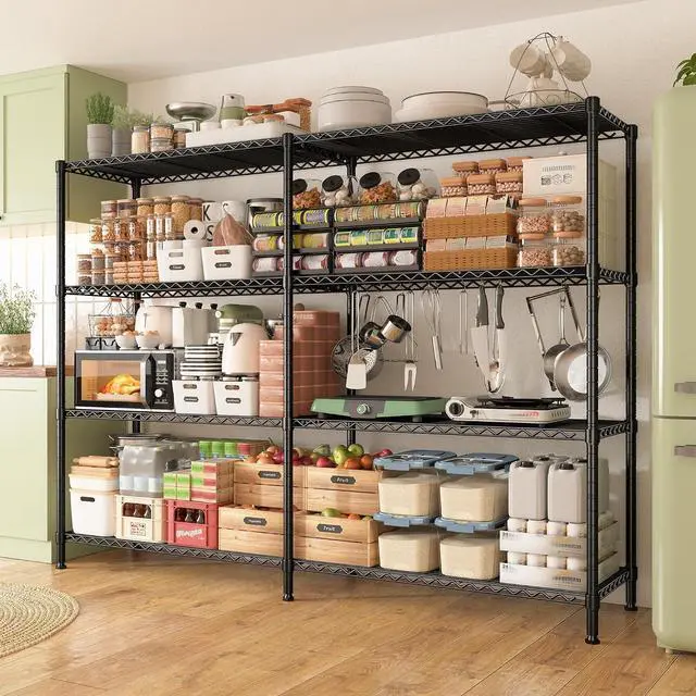 Alt view image 2 of 7 - 61.7''W Storage Shelves Load 1220LBS Wire Shelving Unit 4 Tier Metal Shelving for Storage Rack Shelves Heavy Duty Garage Shelf Pantry Shelves Kitchen Shelving, 61.7" W*62.9" H*15.8" D, Black