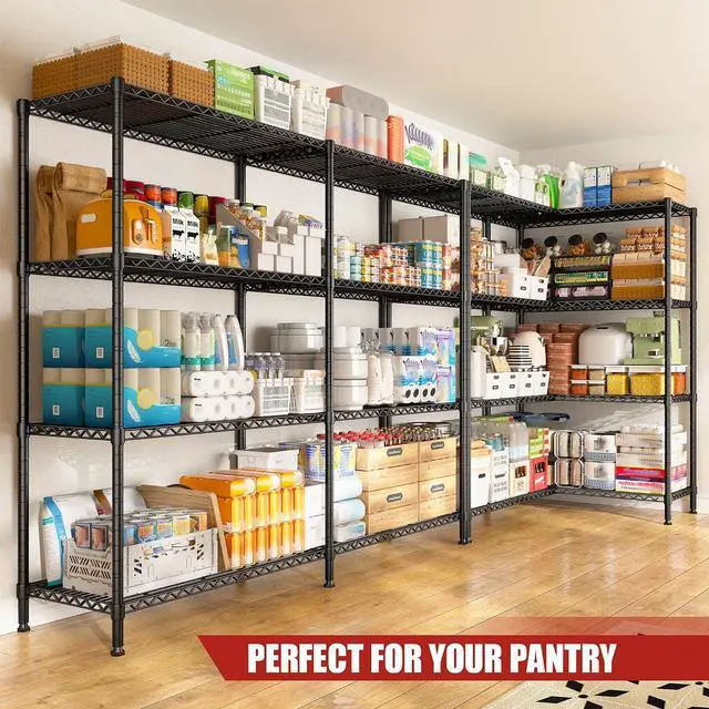 Alt view image 4 of 7 - 61.7''W Storage Shelves Load 1220LBS Wire Shelving Unit 4 Tier Metal Shelving for Storage Rack Shelves Heavy Duty Garage Shelf Pantry Shelves Kitchen Shelving, 61.7" W*62.9" H*15.8" D, Black
