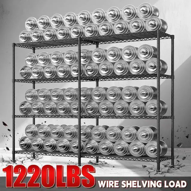 Alt view image 7 of 7 - 61.7''W Storage Shelves Load 1220LBS Wire Shelving Unit 4 Tier Metal Shelving for Storage Rack Shelves Heavy Duty Garage Shelf Pantry Shelves Kitchen Shelving, 61.7" W*62.9" H*15.8" D, Black