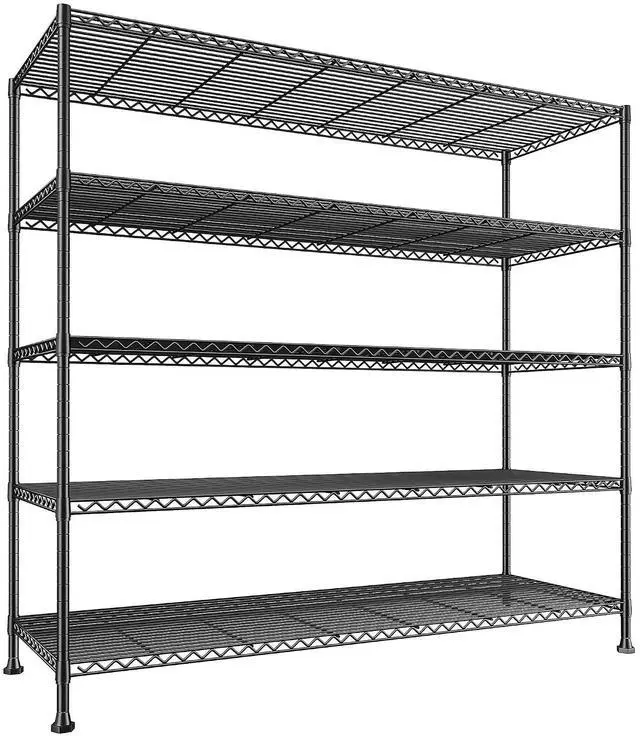 Main image of 45.8" W Storage Shelves, Heavy Duty 5-Tier Wire Shelving, Adjustable Metal Shelf for Pantry Kitchen Commercial, Tool-Free Assembly, 17.2" D x 45.8" W x 71" H, Black