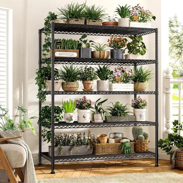 Alt view image 4 of 7 - 45.8" W Storage Shelves, Heavy Duty 5-Tier Wire Shelving, Adjustable Metal Shelf for Pantry Kitchen Commercial, Tool-Free Assembly, 17.2" D x 45.8" W x 71" H, Black