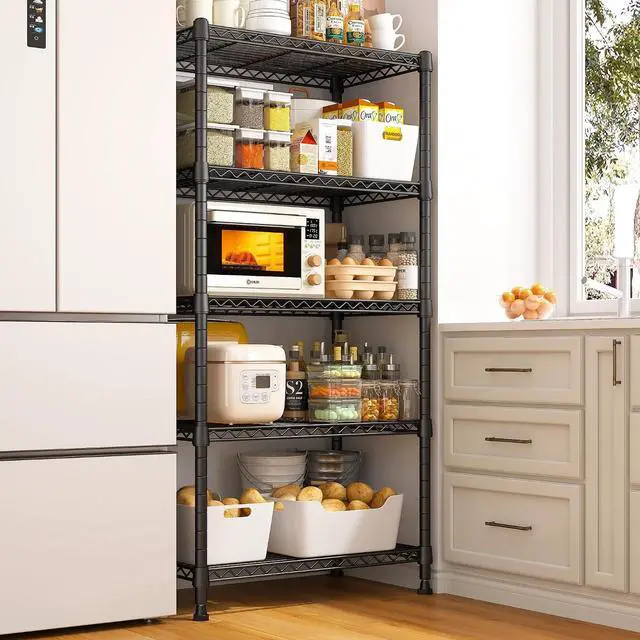 Alt view image 2 of 7 - 1000LBS Wire Shelving Unit, 5 Tier Adjustable Metal Storage Shelves for Kitchen Pantry Office Steel Organizer Wire Rack for Narrow Space, 13.4" D x 23.2" W x 60" H, Black,3PCS