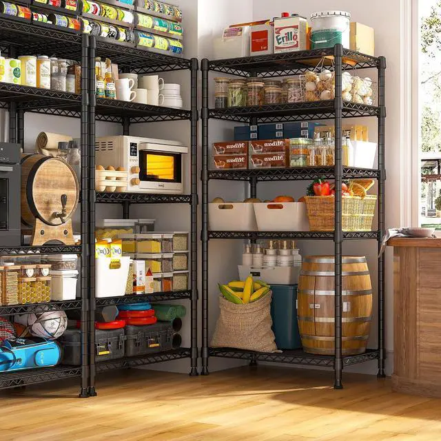 Alt view image 4 of 7 - 1000LBS Wire Shelving Unit, 5 Tier Adjustable Metal Storage Shelves for Kitchen Pantry Office Steel Organizer Wire Rack for Narrow Space, 13.4" D x 23.2" W x 60" H, Black,3PCS