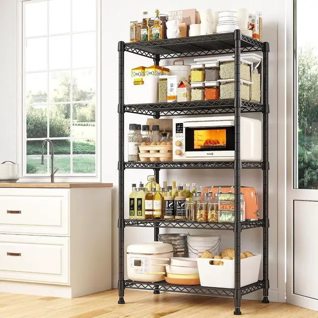 Alt view image 5 of 7 - 1000LBS Wire Shelving Unit, 5 Tier Adjustable Metal Storage Shelves for Kitchen Pantry Office Steel Organizer Wire Rack for Narrow Space, 13.4" D x 23.2" W x 60" H, Black,3PCS