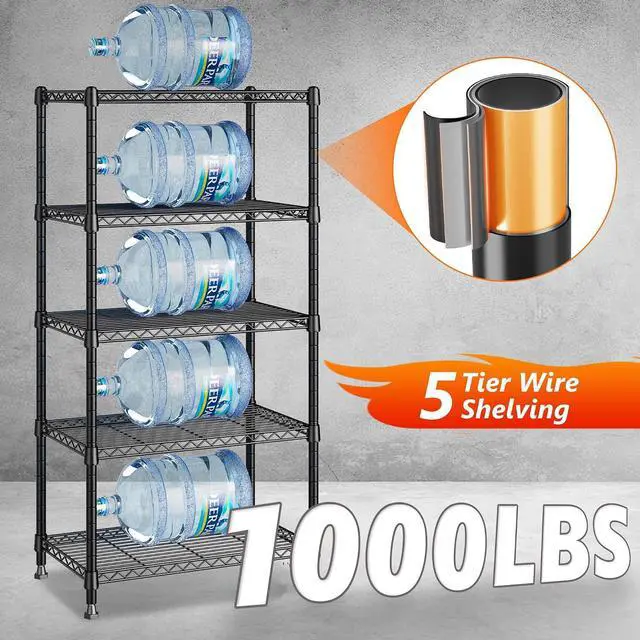 Alt view image 6 of 7 - 1000LBS Wire Shelving Unit, 5 Tier Adjustable Metal Storage Shelves for Kitchen Pantry Office Steel Organizer Wire Rack for Narrow Space, 13.4" D x 23.2" W x 60" H, Black,3PCS