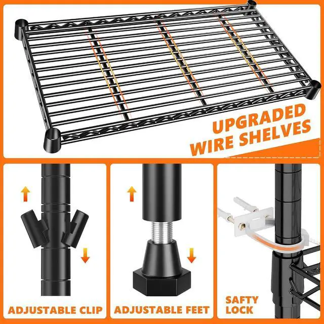Alt view image 7 of 7 - 1000LBS Wire Shelving Unit, 5 Tier Adjustable Metal Storage Shelves for Kitchen Pantry Office Steel Organizer Wire Rack for Narrow Space, 13.4" D x 23.2" W x 60" H, Black,3PCS