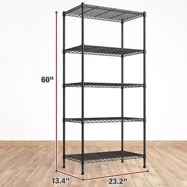Alt view image 3 of 7 - 1000LBS Wire Shelving Unit, 5 Tier Adjustable Metal Storage Shelves for Kitchen Pantry Office Steel Organizer Wire Rack for Narrow Space, 13.4" D x 23.2" W x 60" H, Black,3PCS