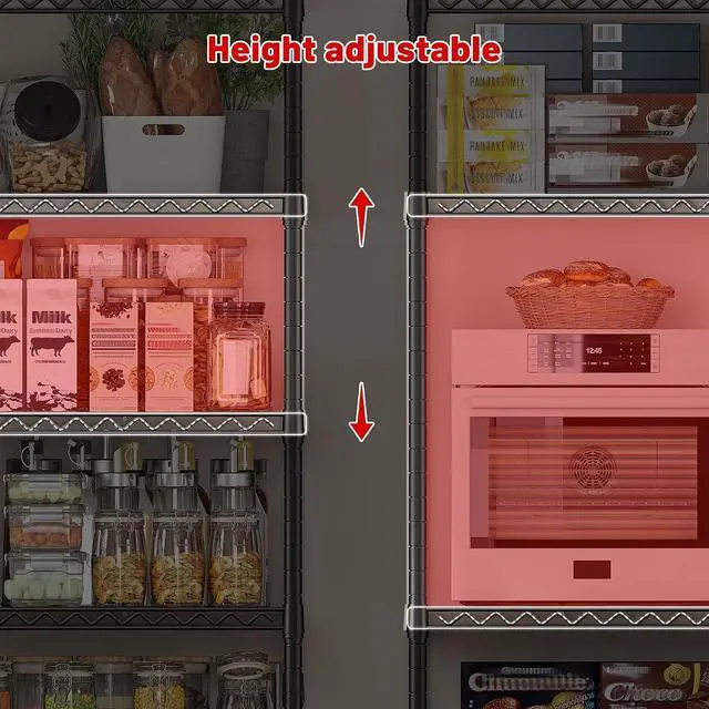Alt view image 6 of 7 - 45.8" W Storage Shelves, Heavy Duty 5-Tier Wire Shelving, Adjustable Metal Shelf for Pantry Kitchen Commercial, Tool-Free Assembly, 17.2" D x 45.8" W x 71" H, Black
