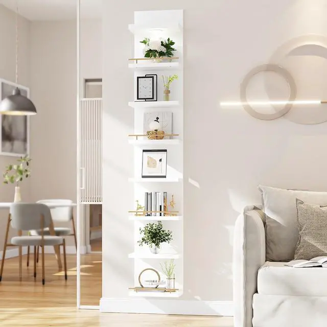 Alt view image 4 of 7 - 8 Tier Wall Shelf Unit, 2-Pack White Floating Shelves with LED Light, Multi-Functional Versatile Shelves for Dressing Room Bedroom Living Room Office