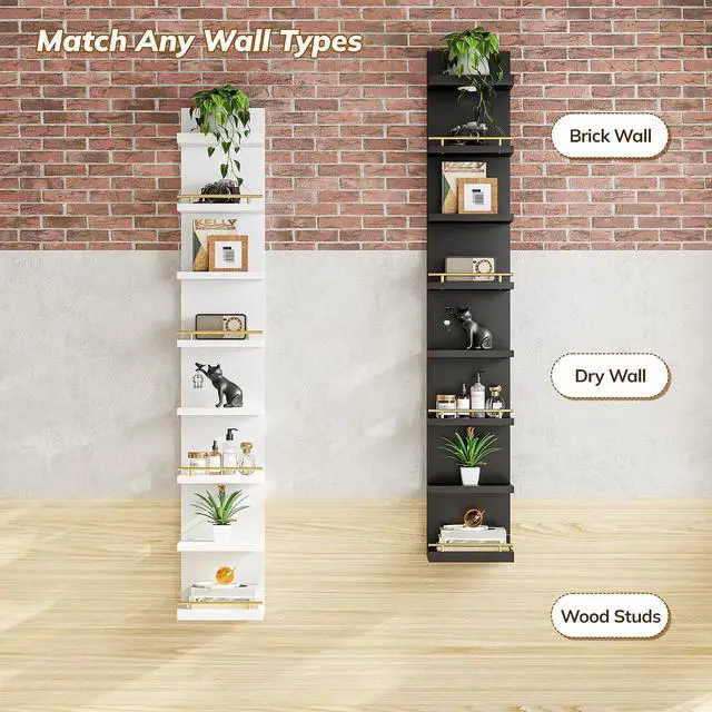Alt view image 7 of 7 - 8 Tier Wall Shelf Unit, 2-Pack White Floating Shelves with LED Light, Multi-Functional Versatile Shelves for Dressing Room Bedroom Living Room Office
