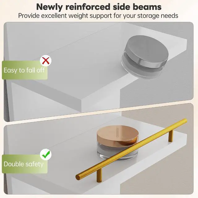 Alt view image 5 of 7 - 8 Tier Wall Shelf Unit, 2-Pack White Floating Shelves with LED Light, Multi-Functional Versatile Shelves for Dressing Room Bedroom Living Room Office