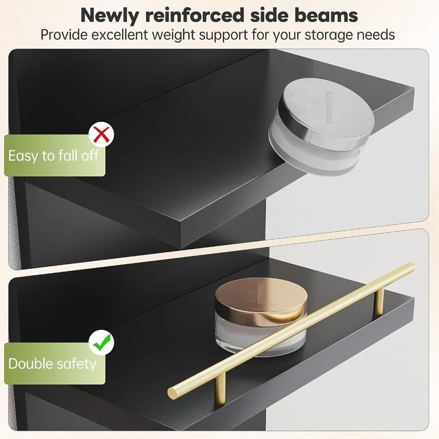 Alt view image 4 of 7 - 8 Tier Wall Shelf Unit, Black Lack Shelf, Vanity Floating Shelves with LED Light, Versatile Floating Shelves for Bedroom, Living Room, Office