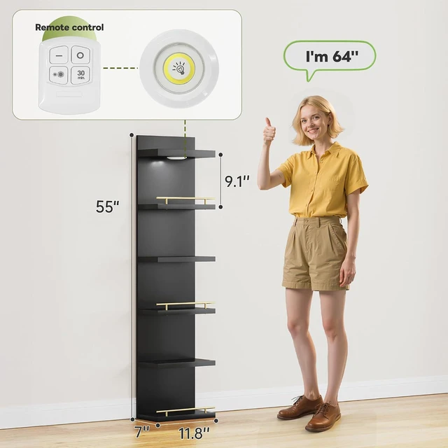 Alt view image 3 of 7 - 6 Tier Wall Shelf Unit, Black Lack Shelf, Vanity Floating Shelves with LED Light, Versatile Floating Shelves for Bedroom, Living Room, Office