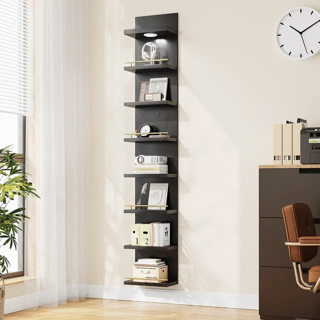 Alt view image 7 of 7 - 8 Tier Wall Shelf Unit, Black Lack Shelf, Vanity Floating Shelves with LED Light, Versatile Floating Shelves for Bedroom, Living Room, Office