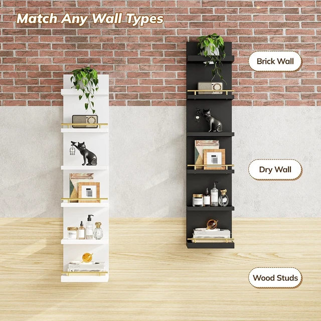 Alt view image 6 of 7 - 8 Tier Wall Shelf Unit, Black Lack Shelf, Vanity Floating Shelves with LED Light, Versatile Floating Shelves for Bedroom, Living Room, Office