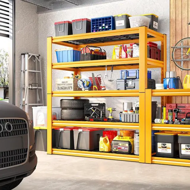 Alt view image 6 of 7 - Garage Shelving Load 3200LBS, 5-Tier Storage Shelves, Adjustable Heavy Duty Metal Shelving Unit for Pantry, Basement, Warehouse, 72" H x 36" W x 16" D, 2PC