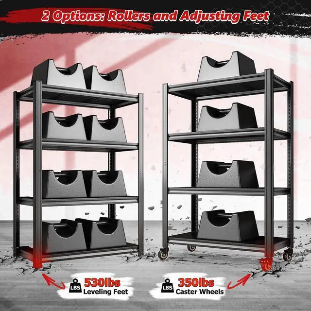 Alt view image 5 of 7 - 4 Tier Storage Shelves with Wheels, 530LBS Adjustable Pantry Shelves,Metal Shelving Unit for Garage, Pantry, Kitchen, Living Room, Warehouse, Basement, 59.8" H x 31.5" W x 16.5" D, Black