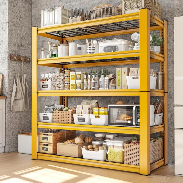 Alt view image 5 of 7 - Orange Garage Shelving Unit, 3010LBS Heavy Duty Storage Shelves, 5 Tier Wire Shelving with Adjustable Clips for Garage, Basement, Kitchen, Pantry, School, Commercial, Warehouse, Office